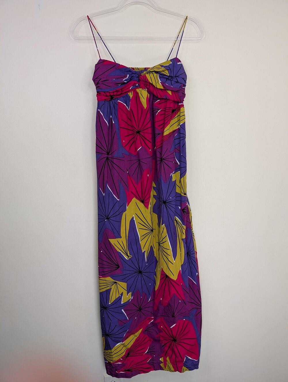 S/W/F Dress Womens Medium Purple Floral Cotton Smocked Maxi Sundress Strappy
